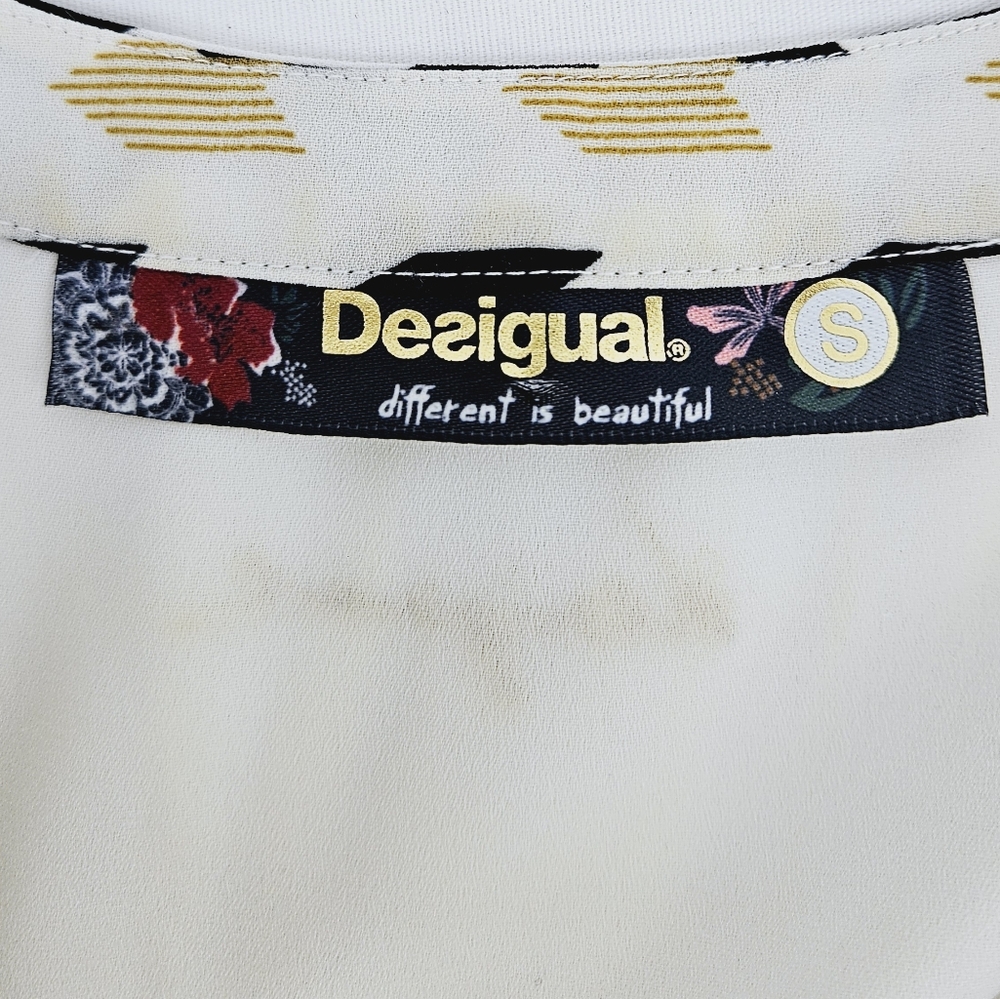 Desigual Mika Sleeveless Tunic Top Black Ivory Graphic Print High Low S - Picture 8 of 10